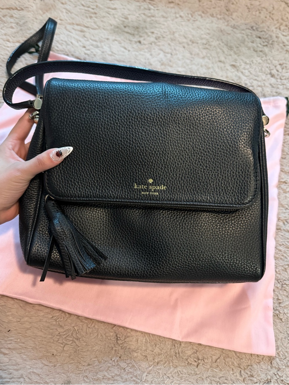 kate spade Black Pebbled Leather Tassel Crossbody